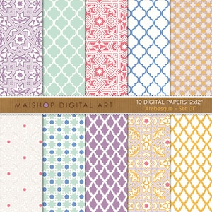 Digitaal papier "Arabesque - Set 01" Marokkaanse tegels en mozaïekpatronen voor plakboek, kaarten maken, uitnodigingen...