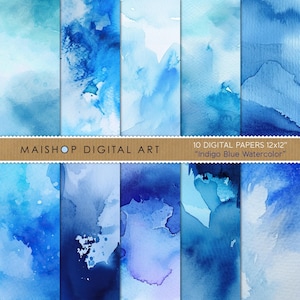 Indigo Blue Watercolor Digital Paper • Printable Backgrounds Instant Download • Painted Watercolor Patterns • Scrapbook Paper Textures