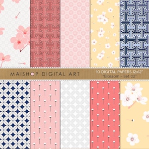 "Digitales Papier ""Blossom - Set 02"" Florale & Geometrische Papiere für Decoupage, Einladungen, Kartenherstellung, Decoupage."
