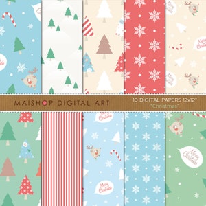 Digital Paper Pack &quot;Christmas&quot; Printable Scrapbook Papers, Instant Download Images for Scrapbooking, Decoupage, Print...