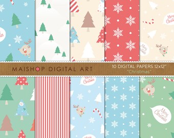 Christmas Digital Papers, Printable Images, Instant Download for Scrapbooking, Decoupage, Print...