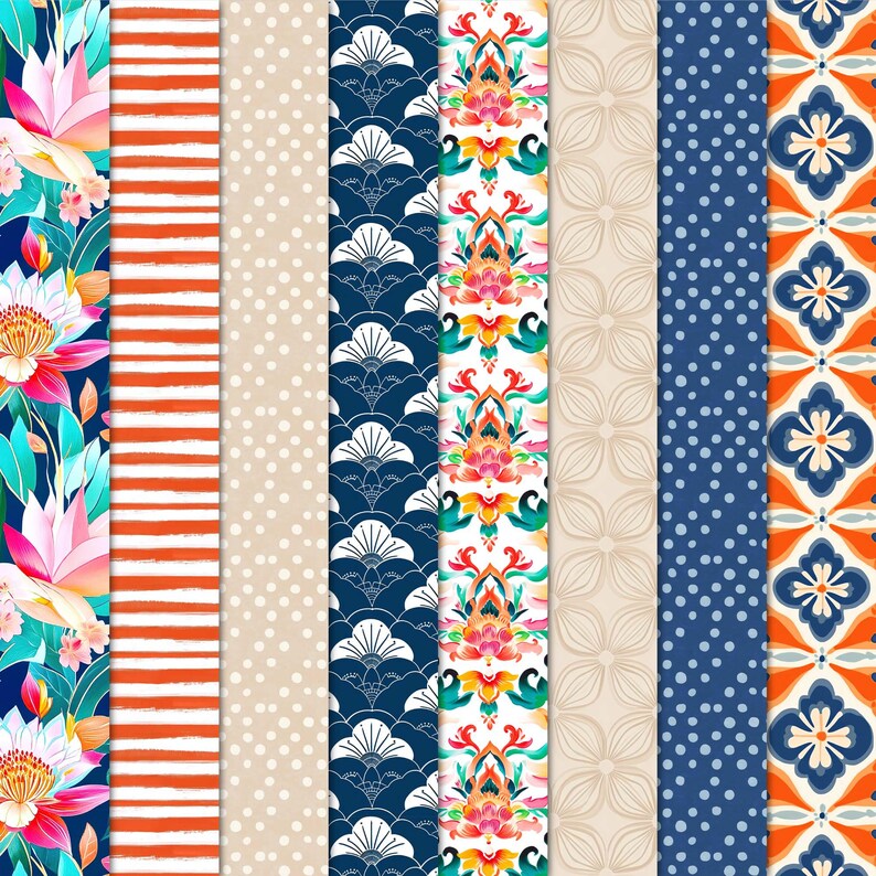 Paper Design Picture Digital Paper Pack 16 Seamless Patterns Scrapbooking Junk Journal ...