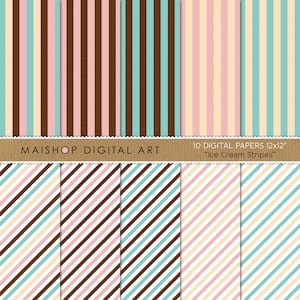 Stripes Digital Paper Set, Scrapbook Papers, Printable Striped Patterns ⎢ Ice Cream Stripes