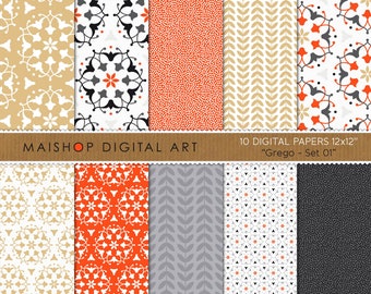 Digital Paper Black, Gold, Red, White and Gray Floral Ornament, Laurel Leaves... Scrapbook, Invitations, Cards - Grego Set 01