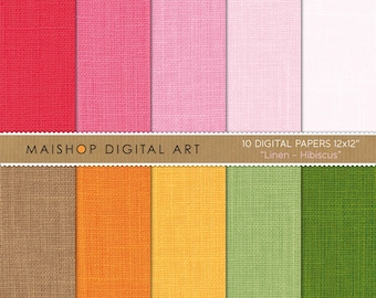 Digitales Papier Leinen 'Hibiskus' Pink, Braun, Orange, Gelb, Grün ... Strukturiertes Scrapbooking-Papier für die Kartenherstellung, Scrapbook, Kunsthandwerk ...
