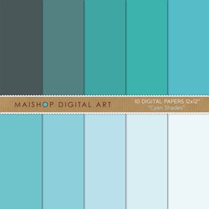 Solid Color Digital Paper I Plain Blue, Turquoise, Celeste & Teal Printable Papers I Aqua Shades