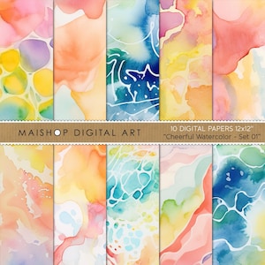 Watercolor Digital Paper Pack - Abstract Digital Backgrounds - Instant Download Patterns - Free Commercial Use - Cheerful watercolor Set 01