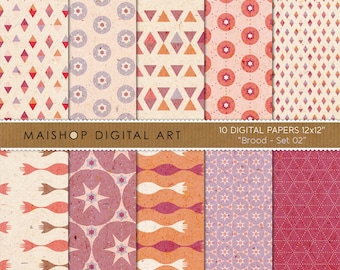 Geometric Digital Paper Pack, Printable Digital Backgrounds Scrapbook Papers - Brood Set 02