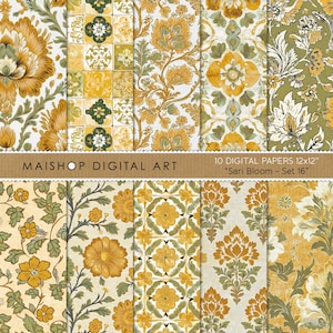 Papeles digitales de estilo indio sin costuras • Patrones texturizados bohemios • Fondos para Canva, invitaciones, impresiones y proyectos de bricolaje • Conjunto Sari Bloom 16