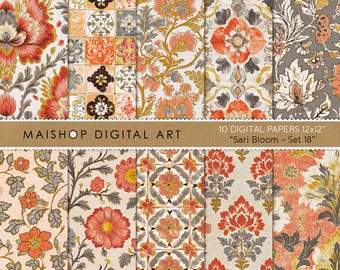 Seamless Boho Digital Patterns • Boho Textured Digital Paper Pack • Images for Canva, Invites, Prints and DIY Projects • Sari Bloom Set 18