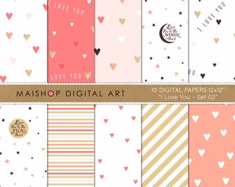 Valentines Digital Paper Pack, Scrapbook Paper, Commercial Use Printable Patterns for Invitations, Stationery, Greeting Crads......