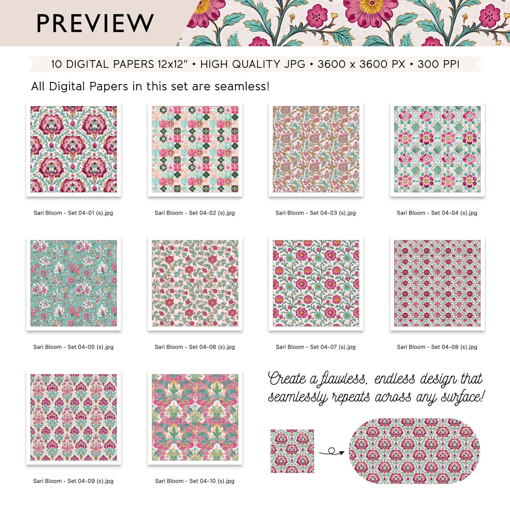 Seamless Floral Digital Paper Pack • Elegant Boho Background Patterns ...