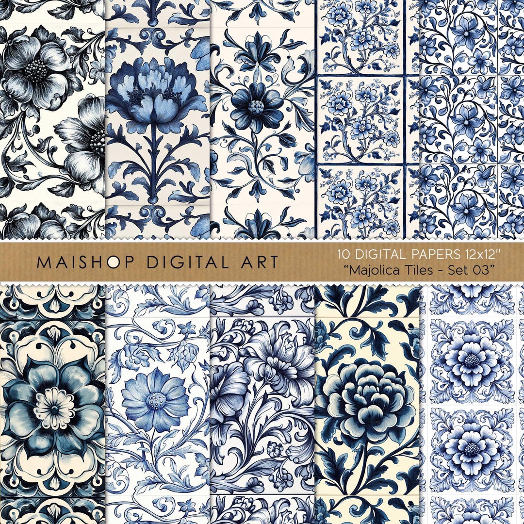 Tile Model Paper Seamless Majolica Tile Digital Papers • Mediterranean Background Images ...