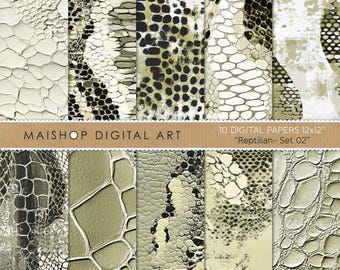 Schlange Digitale Papiere • Druckbare Hintergründe • Nahtlose Bilder für Textilgestaltung, Scrapbooking, Kartenherstellung, Einladungen • Reptilian Set 02