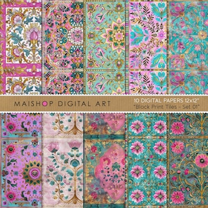 Block Print nahtlose digitale Papiere • bunte Papiere • druckbare Sofort Download Hintergrundbilder • Block Print Tiles Set 01