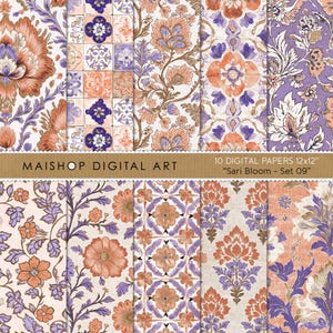Naadloos digitaal papierpakket • Elegante structuurpatronen voor canvas, uitnodigingen, kaarten maken, prints en creatieve projecten • Sari Bloom-set 09