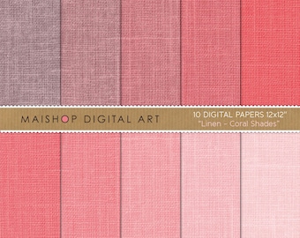 Digital Paper Linen 'Coral Shades' Linen Texture Backgrounds for Scrapbooking, Paper Crafts, Invitations, Collages, Graphic Design...