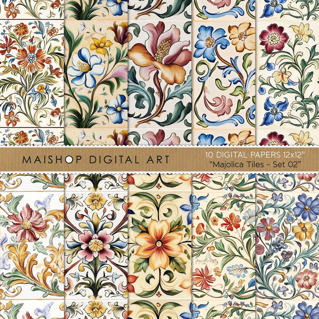 Tile Model Paper Seamless Majolica Tile Digital Papers • Mediterranean Background Images ...
