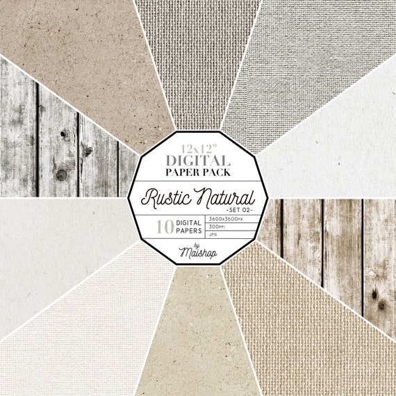 Digital Paper Pack, Printable Scrapbook Papers "Rustic Natural Set 02