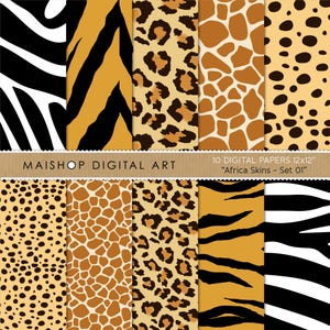 Carte digitali con stampe animalier, motivi zebra, tigre, leopardo, giraffa, ghepardo, carte per scrapbooking safari, motivi selvaggi • Set Africa Skins 01
