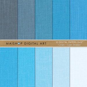 Carta digitale in lino "Cyan Shade" Baby Blue, Blu-grigio, Celeste... Carte in lino strutturate per scrapbooking, artigianato, design..