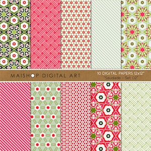 Pakiet papieru cyfrowego, geometryczny papier do scrapbookingu z motywem kwiatowym, wzory tła do rękodzieła, scrapbookingu, drukowania, tworzenia kartek • Zestaw Saudade 02