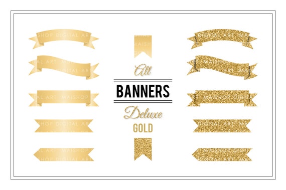 Banner Clip Art Deluxe Gold Golden Glitter Digital Etsy