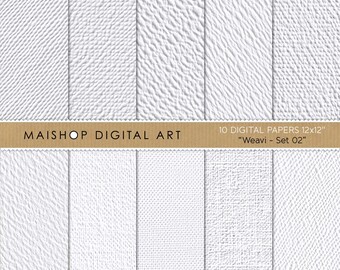 Papéis de scrapbook em tela sem costura • Fundos texturizados pesados em branco/cinza • Textura de papel de alta qualidade • Download instantâneo Weavi Set 02