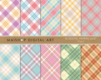 Plaid Digital Paper Pack, Tartan Backgrounds, Scrapbook Printable (10 Papers)