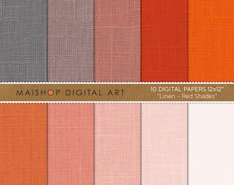 Digital Paper Linen "Red Shades" Linen Printable Scrapbook Papers, Instant Download for Scrapbooking, Decoupage, Crafts...