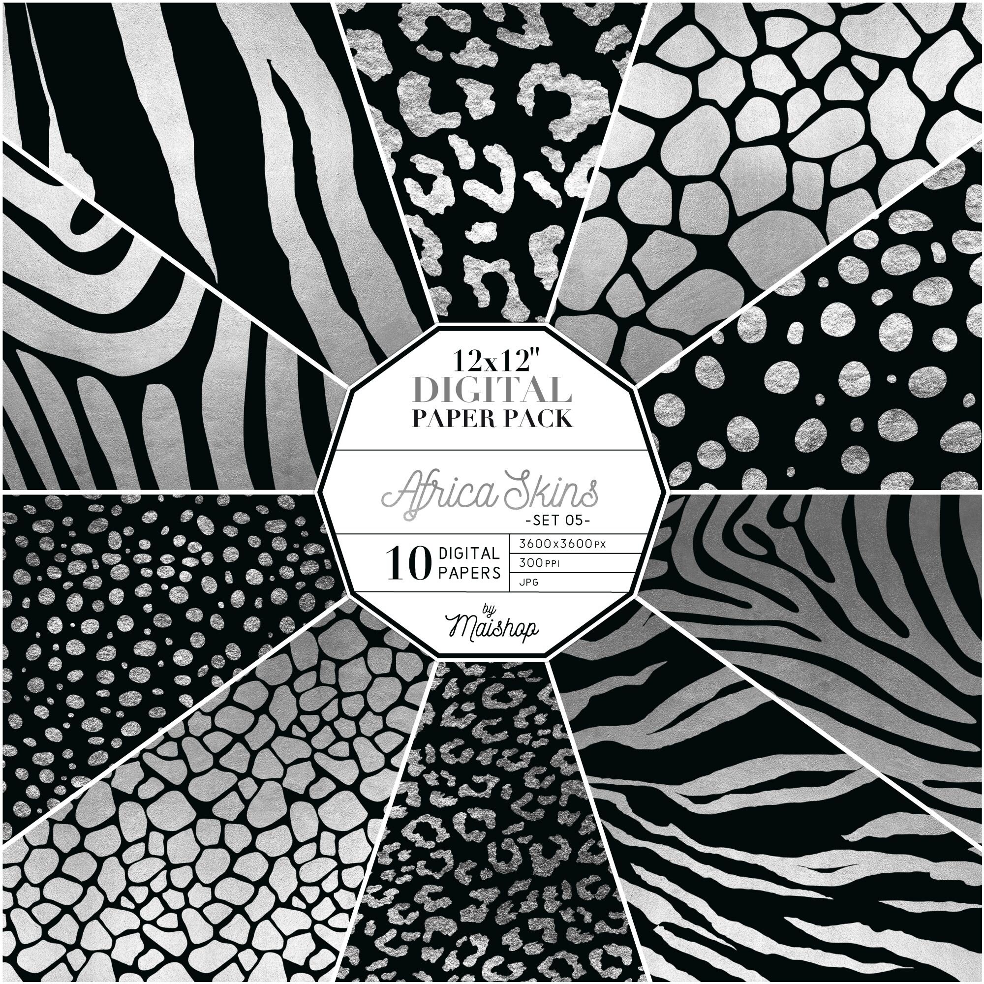 Digital Paper Black \u0026 Silver \, image size:2000x2000