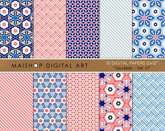 Printable Scrapbook Papers, Geometric Digital Papers for Paper Crafts, Card Making, Invitations, Scrapbooking, and more! • Saudade Set 01