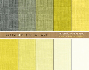 Digital Paper Linen 'Yellow Shades' Lemon Yellow, Greenish Yellow, Pistachio, Cream... Printable Scrapbook Paper Download