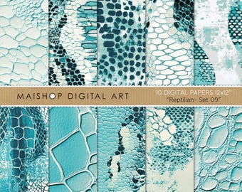Blue Snake Digital Paper Pack • Schlangenmuster • Textil-Design, Scrapbooking, Kartenherstellung, Einladungen... • Reptilian Set 09