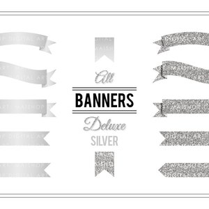 May include: A set of silver glitter banners with the text "All Banners Deluxe Silver".