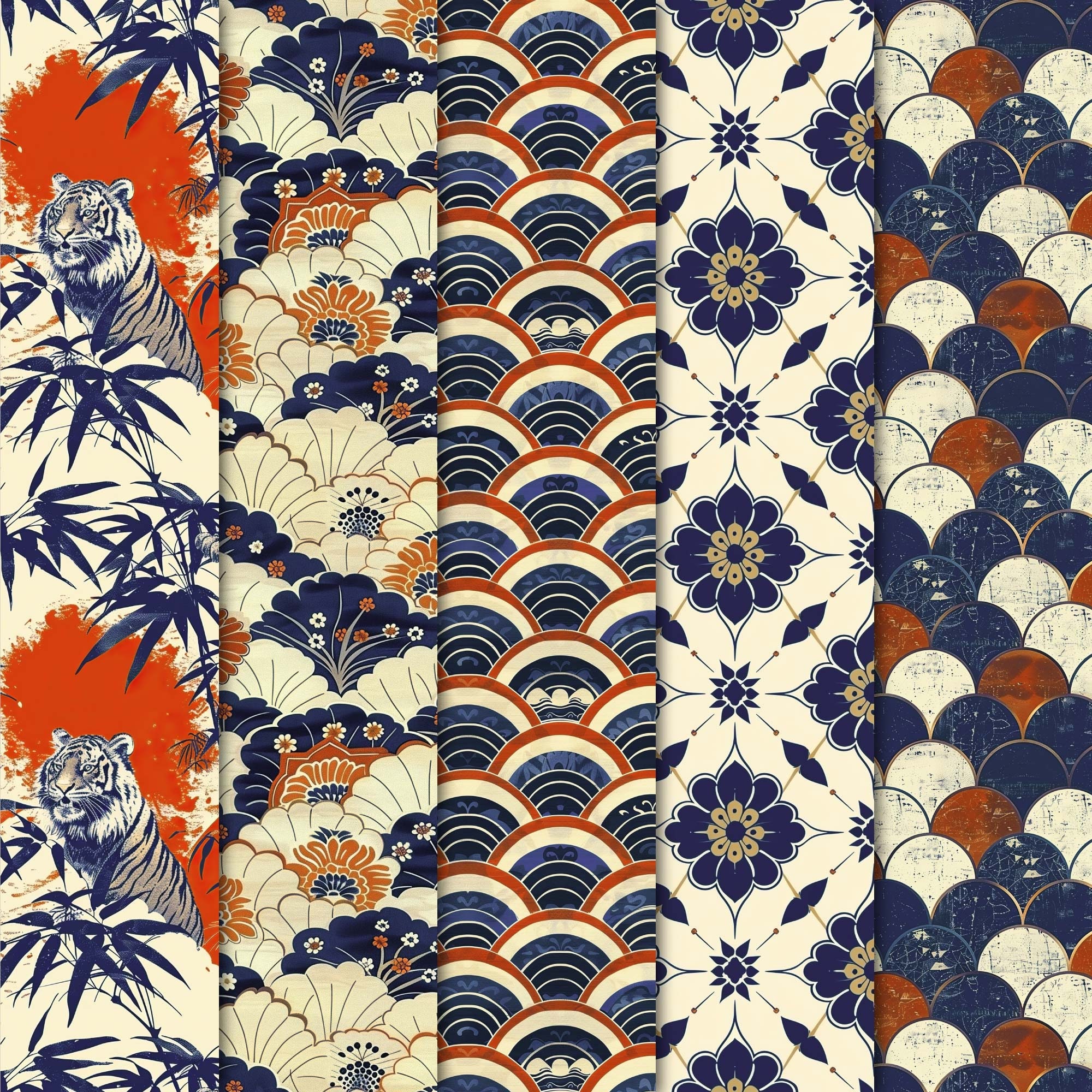 Elegant Asian Digital Patterns | Japanese-inspired Scrapbook Paper ...