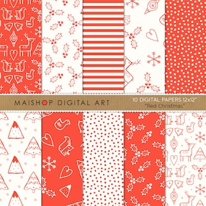 Scrapbook Papier Pack "Red Christmas" druckbare digitale nahtlose Muster für Karten, Einladungen, Scrapbook, Bastelprojekte ...