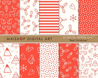 Scrapbook Paper Pack "Red Christmas" Printable Digital Seamless Patterns for Cards, Invitations, Scrapbook, Craft Projects...