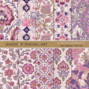 Seamless Floral Digital Papers • Colorful and Intricate Bohemian Patterns • Digital Download Backgrounds • Sari Bloom Set 02
