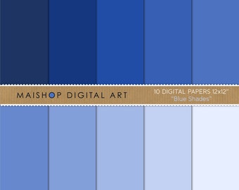 Solid Blue Color Digital Paper Set I Printable Backgrounds I Instant Download Images I Blue Shades