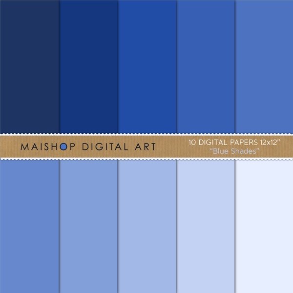 Solid Blue Color Digital Paper Set I Printable Backgrounds I Instant Download Images I Blue Shades