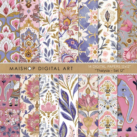 Seamless Patterns Pink & Purple Cute Boho Printable Designs • Thalysia Set 12