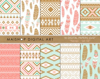 Boho Digital Paper I Bohemian Patterns I Scrapbook Papers I Navajo Set 02