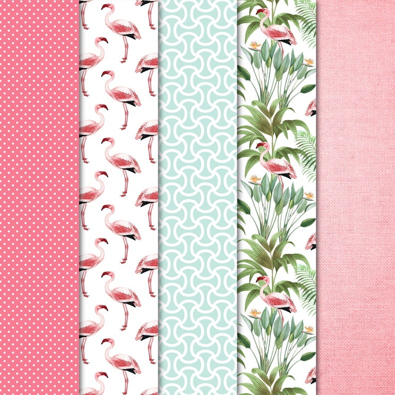 Tropical Digital Paper, Floral Scrapbook Paper Pink Flamingo Backgrounds for Scrapbooking, Invitations, Stickers, Decoupage, Cards... image 3