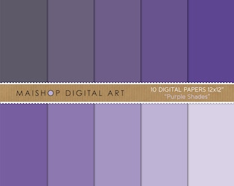 Solid Color Digital Papers I Plain Scrapbook Papers I Purple Shades