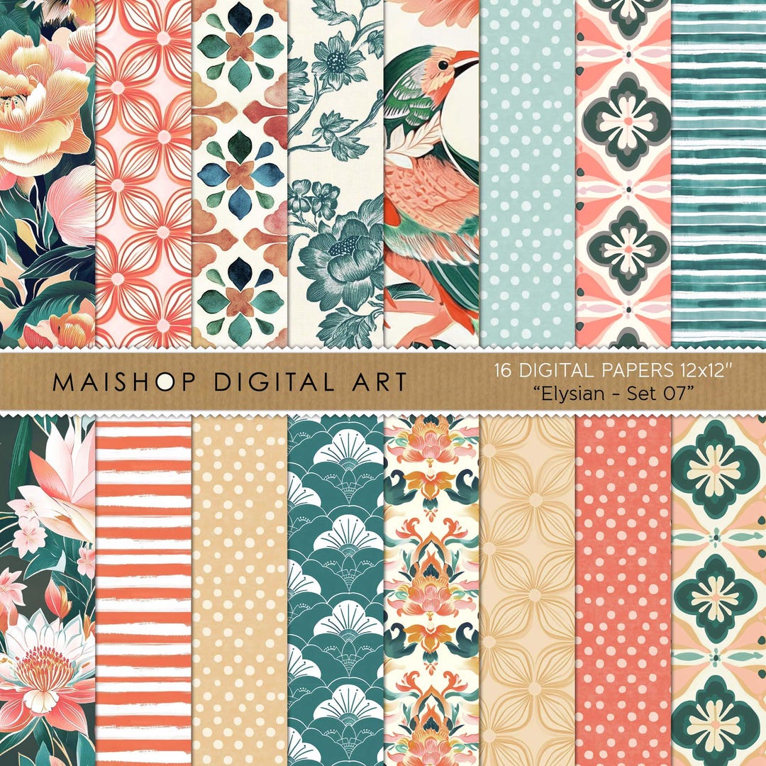 Digital Paper Pack | Scrapbook Paper 12x12 | Floral Patterns for Junk ...