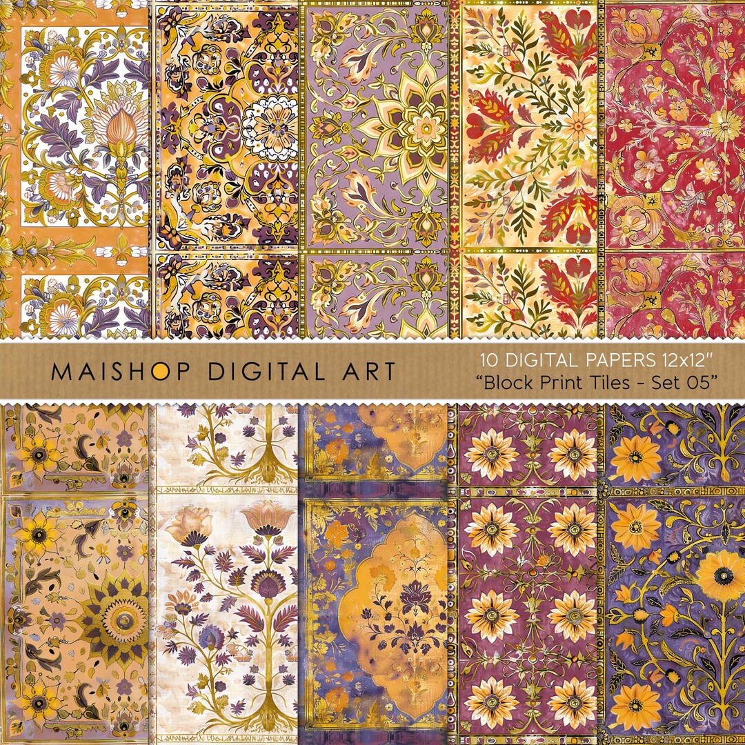 Boho Digital Paper Pack • Bohemian Floral Seamless Patterns • Instant ...