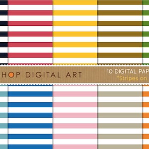 Papier pour scrapbooking à rayures - Papier numérique rayures sur blanc, lot 01