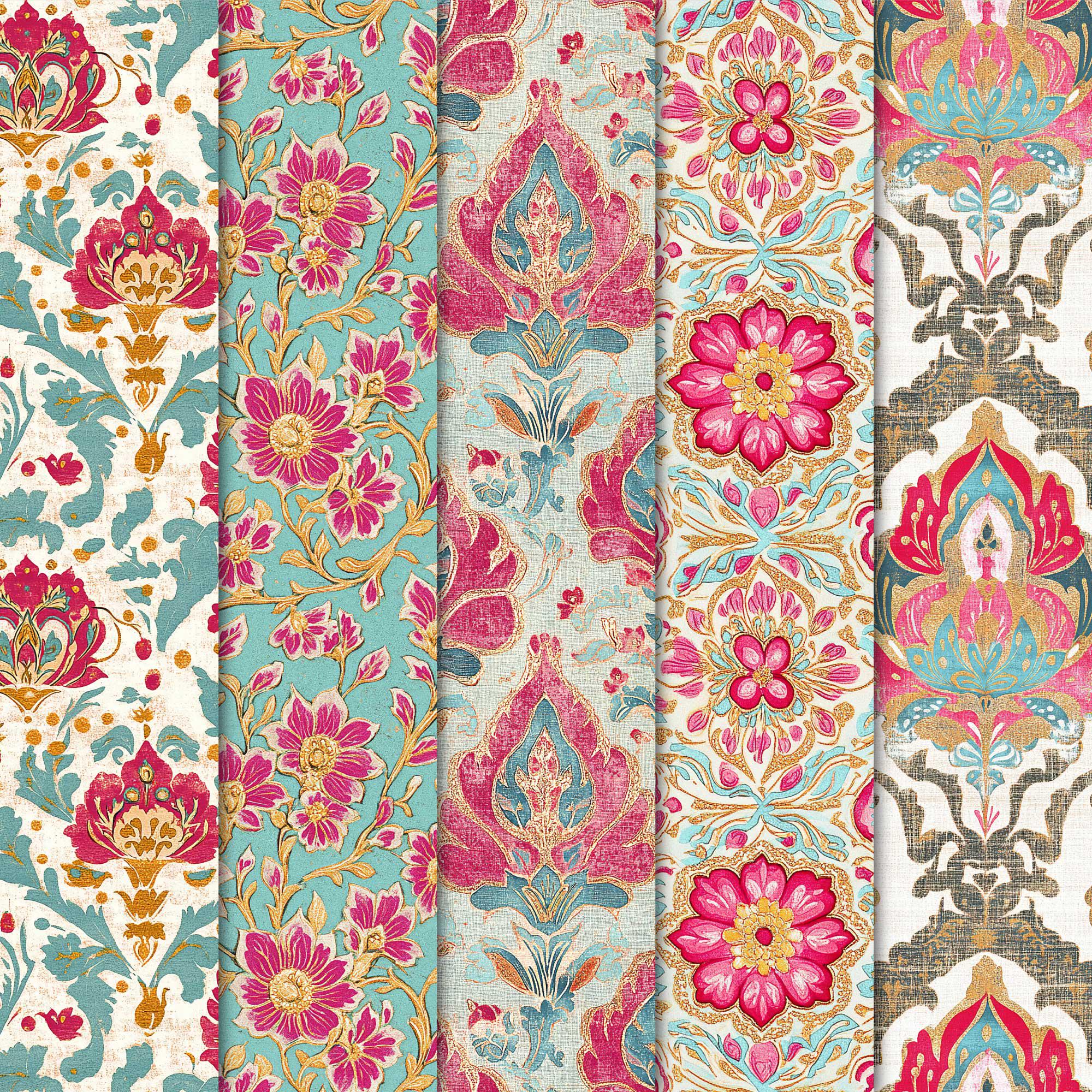 Boho Seamless Digital Papers • Colorful Block Print Pattern • Indian ...