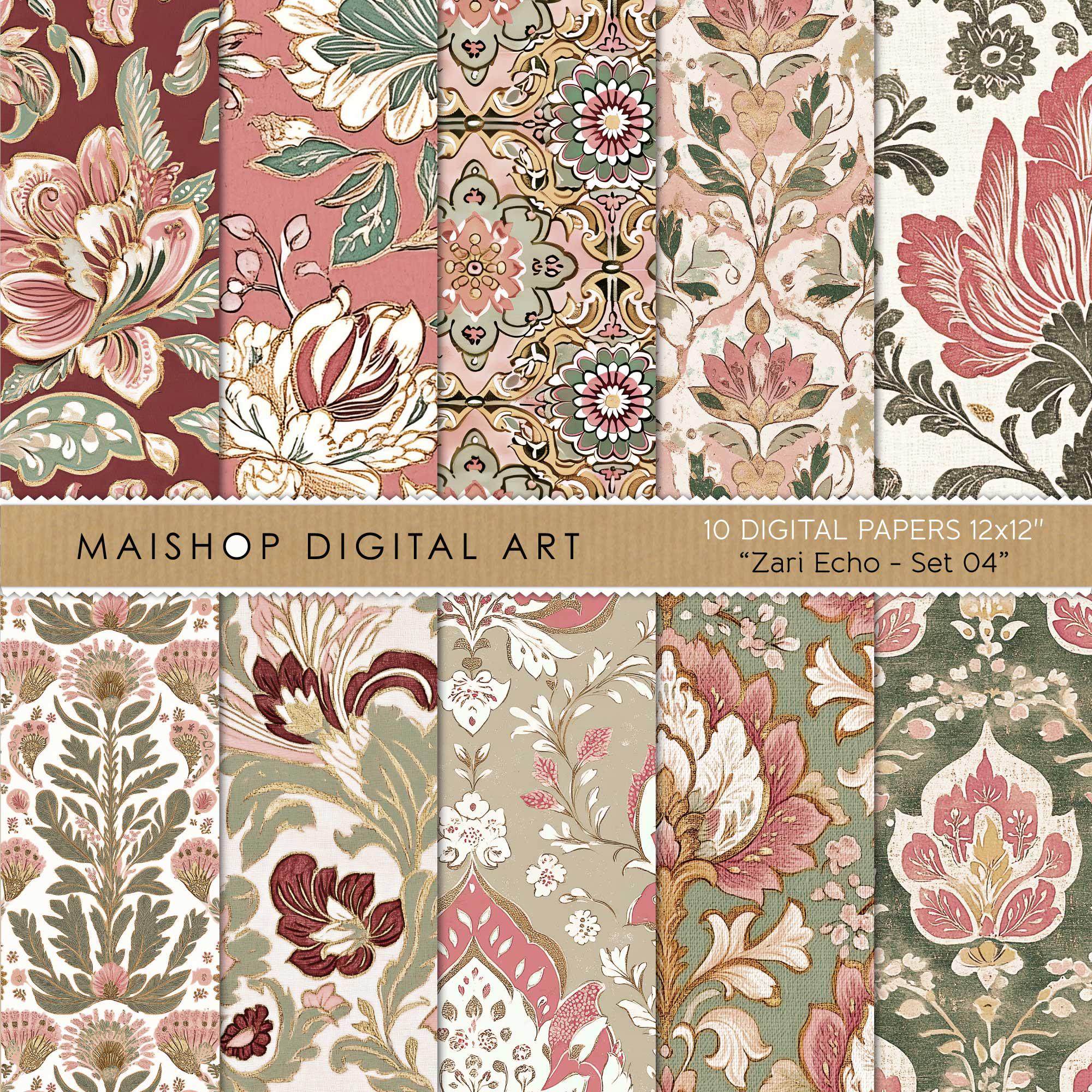 Bohemian Floral Digital Papers • Seamless Boho Chic Patterns • Asian ...